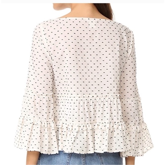 Club Monaco NWOT Peibi Boat Neck Cotton Ruffle Blouse Top XS Polka Dot - Picture 3 of 8